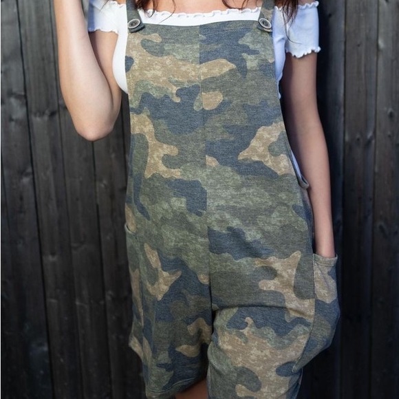 7th Ray Camouflage Overall Romper in Green - S,M,L, NWT, Pockets, Sleeveless - Picture 2 of 6